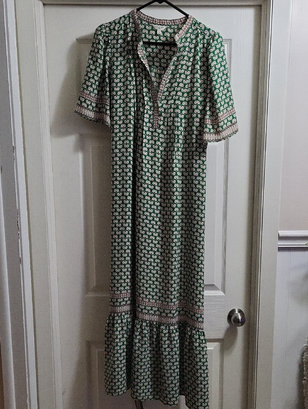 SALE--Max Studio Green Printed Maxi with Notch V and Ruffle Hem